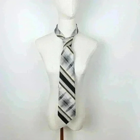 Vintage 1970's Black Grey And Yellow Polyester Wide Necktie - Picture 1 of 5